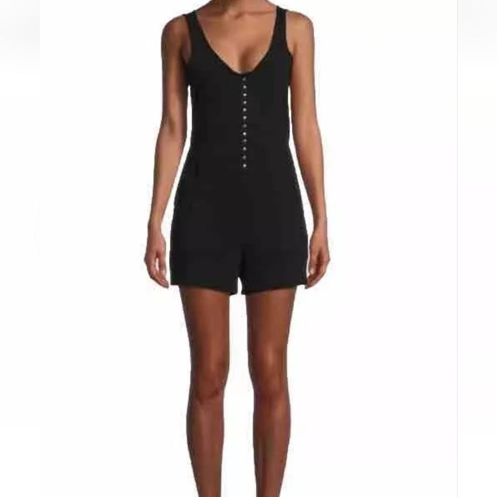 Nation LTD Women’s V-Neck Sleeveless Gidget Utility Romper- Black- Size M